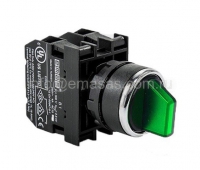 B Series Plastic with LED 1NO+1NC 12-30V AC/DC (II-0-I) 60° Selector Stay Put Illuminated Green 22 mm Control Unit