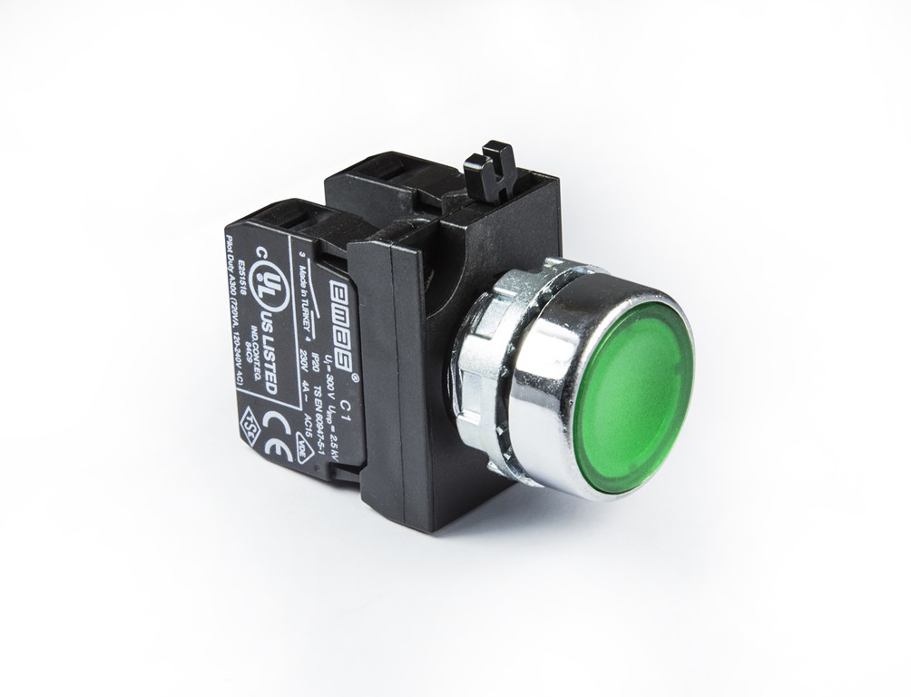 CM Series Metal 2NO Spring Flush Green 22 mm Control Unit