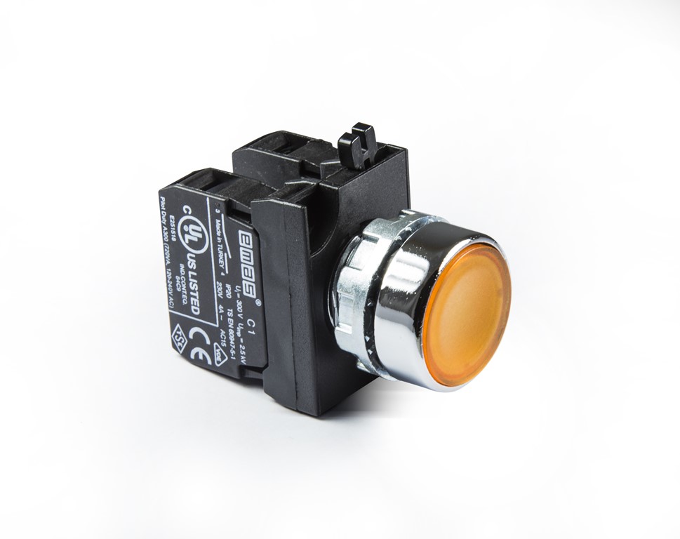 CM Series Metal 1NO+1NC Spring Flush Yellow 22 mm Control Unit