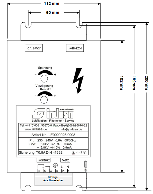 LE0000023 0008 Transformator de inalta tensiune HB 230 - 240V 0,6A 50/60 Hz + 8,0kV +/-10% 5.0mA, +4,2kV +/-10% 0,6mA