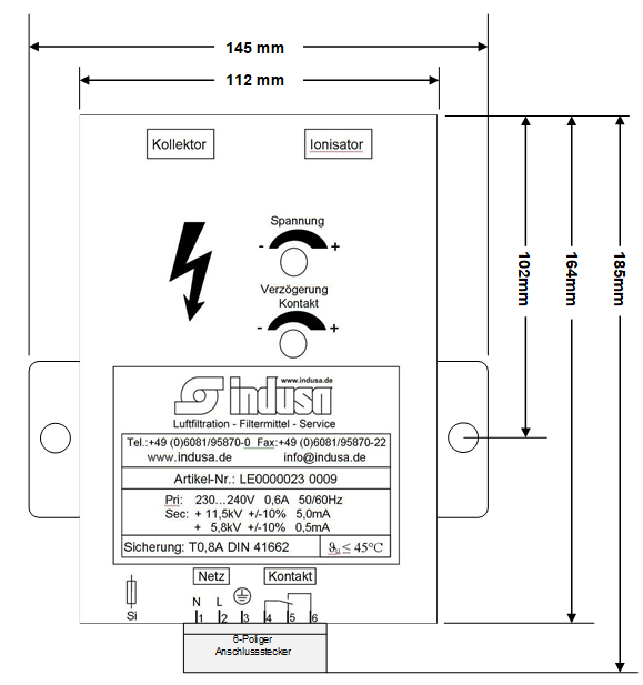 LE0000023 0009 Transformator de inalta tensiune GA 230 - 240V 0,6A 50/60 Hz + 11,5kV +/-10% 5.0mA, +5,8kV +/-10% 0,6mA