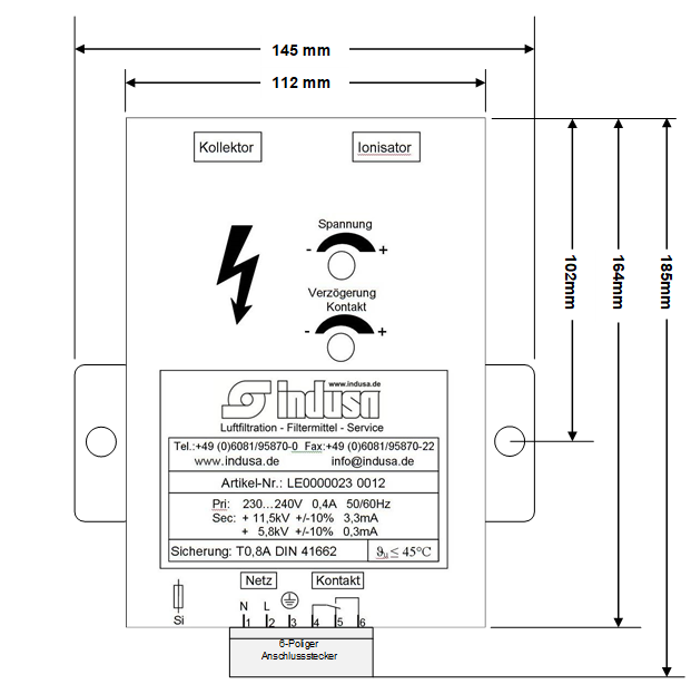 LE0000023 0012 Transformator de inalta tensiune GB 230 - 240V 0,6A 50/60 Hz + 11,5kV +/-10% 5.0mA, +5,8kV +/-10% 0,6mA
