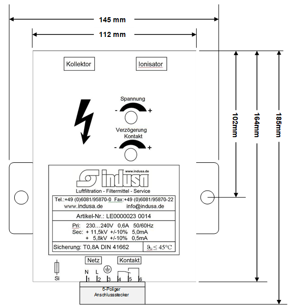 LE0000023 0014 Transformator de inalta tensiune GA 230 - 240V 0,6A 50/60 Hz  + 11,5kV +/-10% 5.0mA, +5,8kV +/-10% 0,6mA