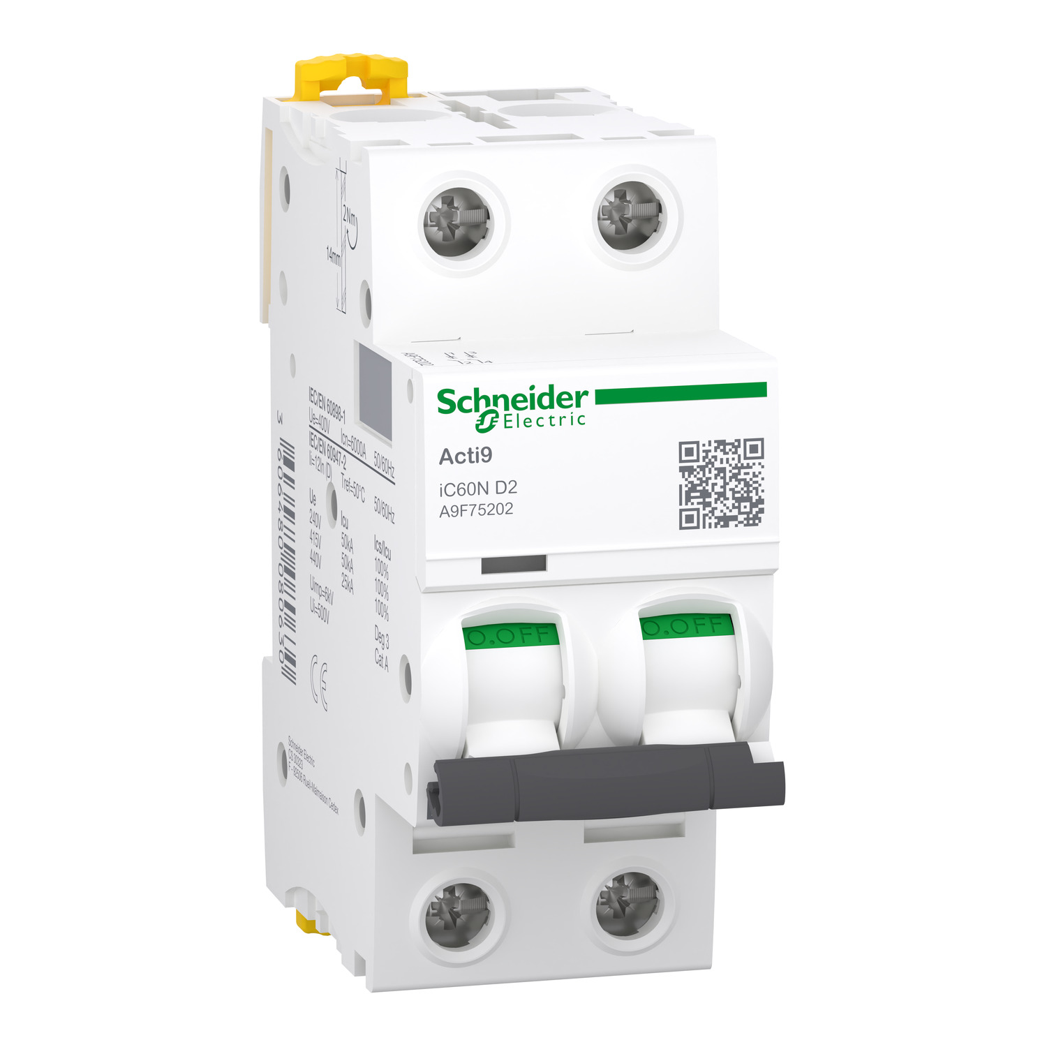 Acti9 Ic60N, Intreruptor Automat Miniatura, 2P, 2A, curba D