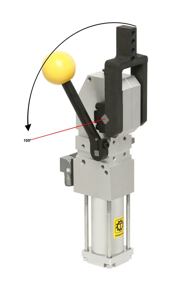 Compact Clamp, over-centre locking, vertical, Size 32, with hand lever right, T12, A10, 105° K2 32 ZR A10 T12 105°