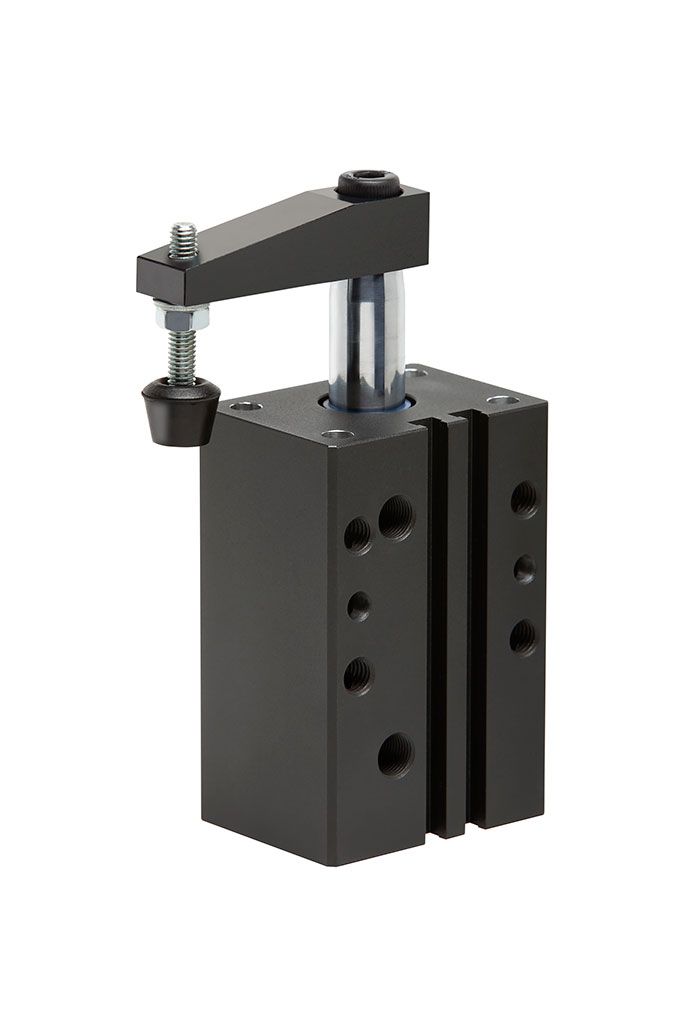 Pneumatic Swing Clamp, block construction, left swivel movement, 90° swivel radius. SCB 25 L
